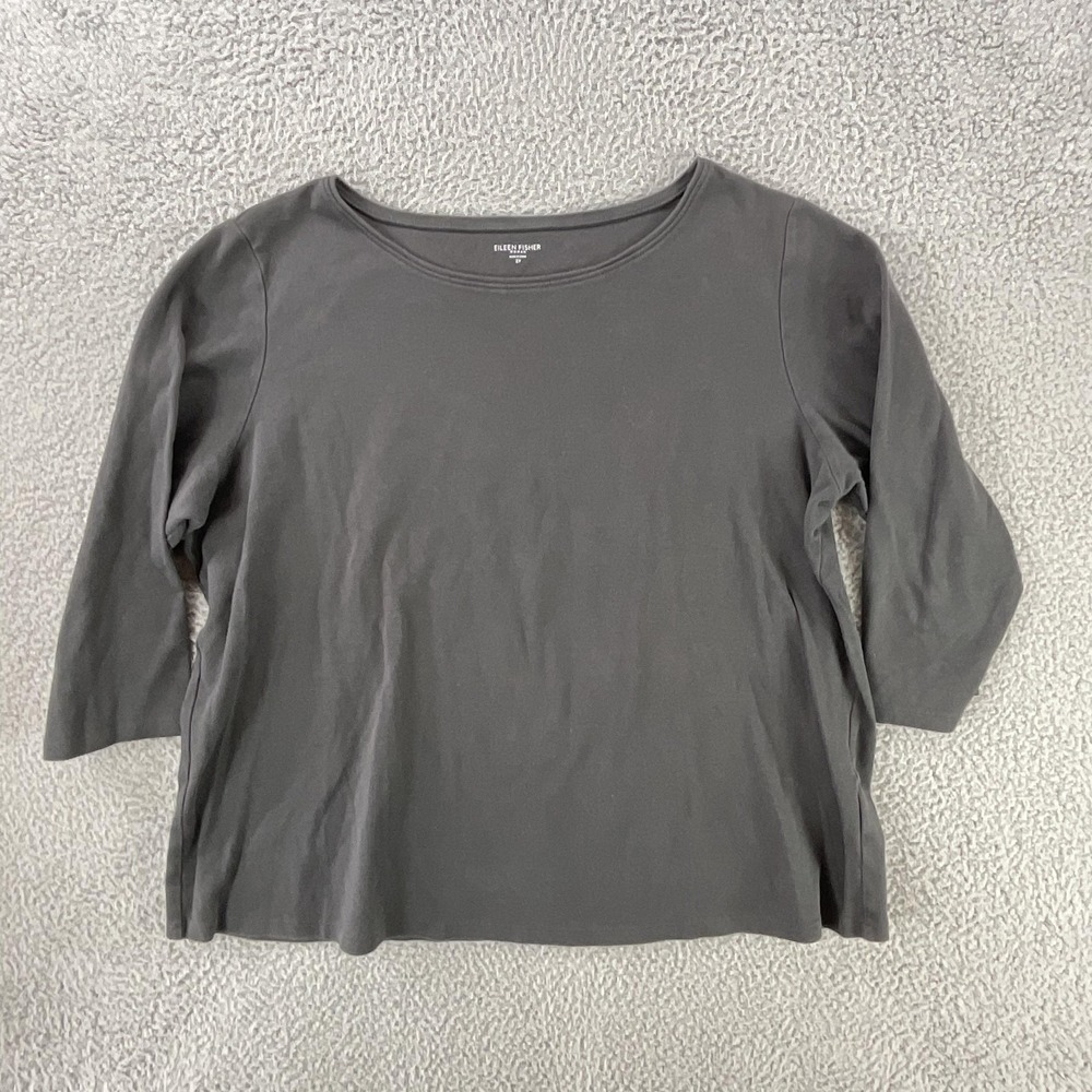 Eileen Fisher Shirt Womens 2X Gray 100% Cotton Scoop Neck 3/4 Sleeve Tee